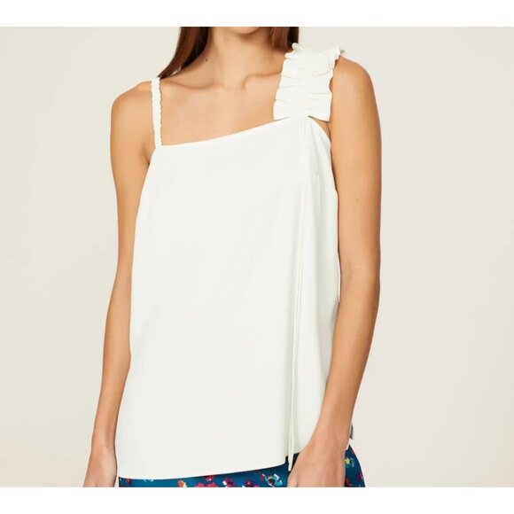 Jason Wu Collective Cream Chiffon Top Ruffle Shoulder Strap Size 8 FLAWED - Picture 1 of 9